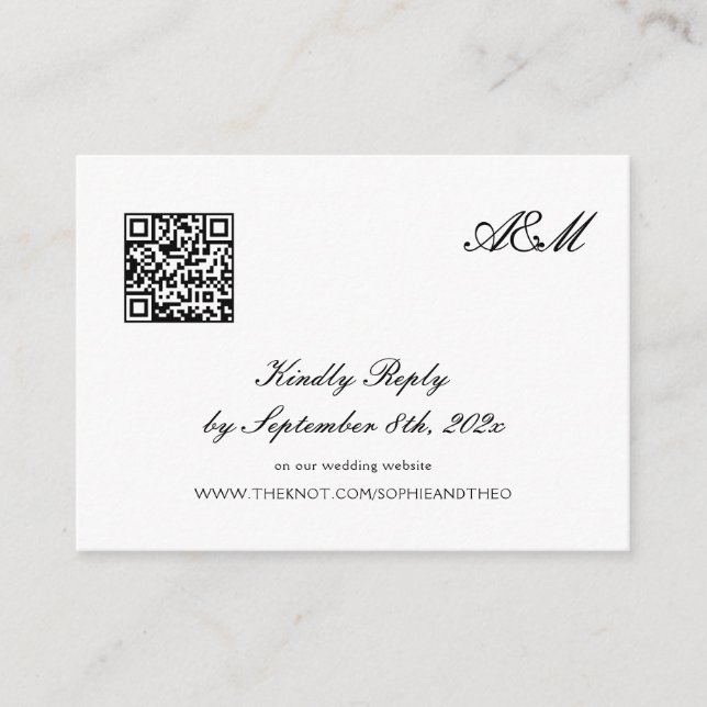 Simple Black and White Wedding RSVP Qr Code Enclosure Card (Front)