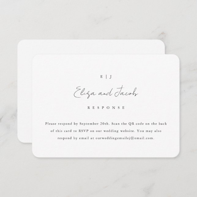 Simple Black and White Wedding RSVP with QR Code (Front/Back)