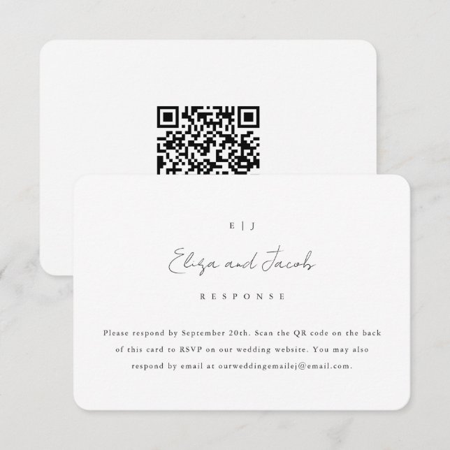 Simple Black and White Wedding RSVP with QR Code Card (Front/Back)