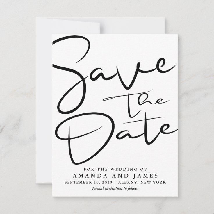 Simple Black And White Wedding Save The Date | Zazzle