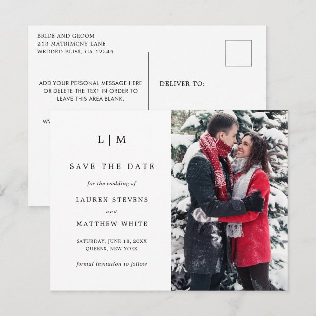 Simple Black and White Wedding Save the Date Announcement Postcard (Front/Back)