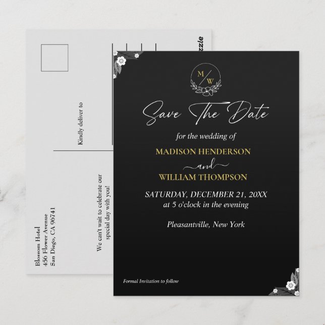 Simple Black and White Wedding Save The Date Postcard (Front/Back)