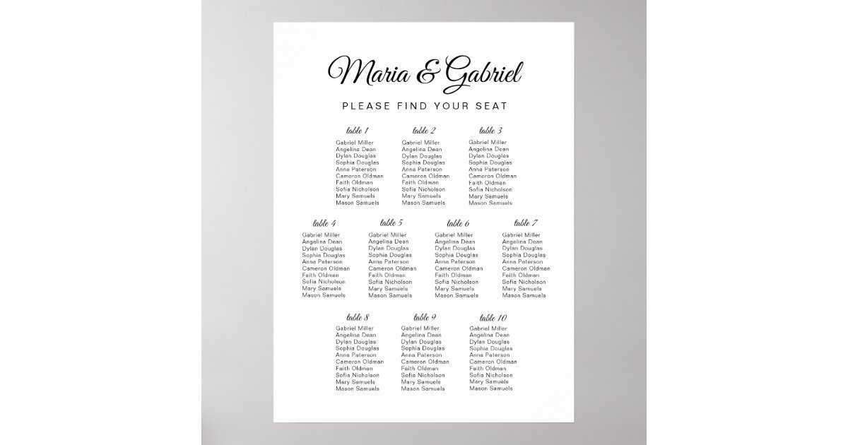 Simple black and white. Wedding Seating Chart | Zazzle