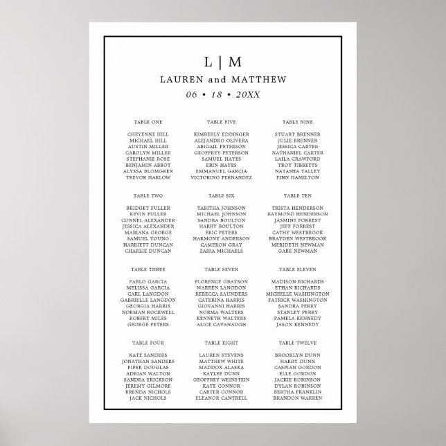 Simple Black and White Wedding Seating Chart (Front)