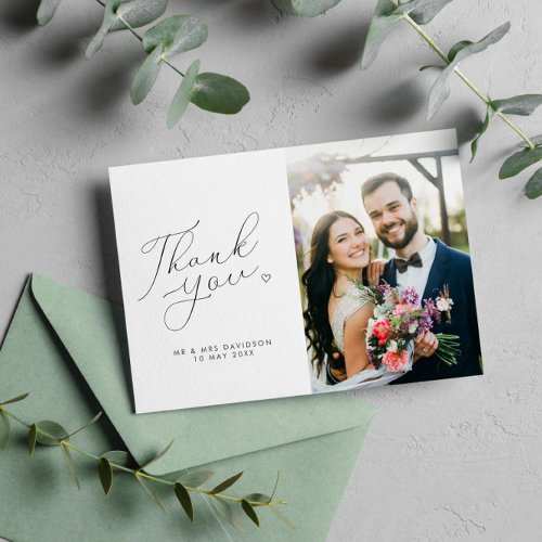 simple black and white wedding thank you card