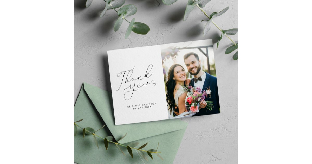 simple black and white wedding thank you card | Zazzle