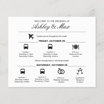 Simple Black And White Wedding Weekend Itinerary by goskell at Zazzle