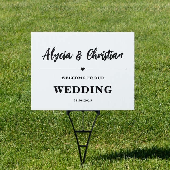 Simple Black and White Welcome Wedding Yard Sign (Insitu)