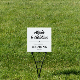 Simple Black and White Welcome Wedding Yard Sign