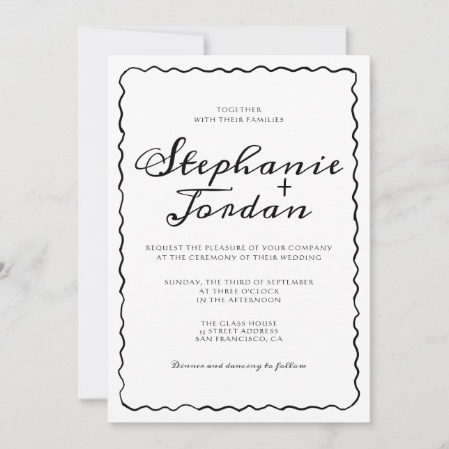 Simple Black and White Whimsical Frame Wedding Invitation (Front)