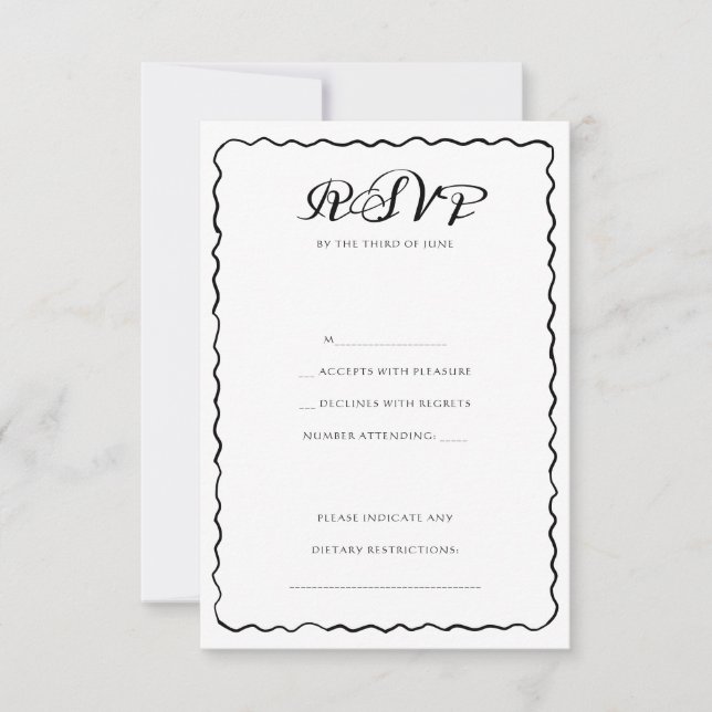 Simple Black and White Whimsical Frame Wedding RSVP Card (Front)