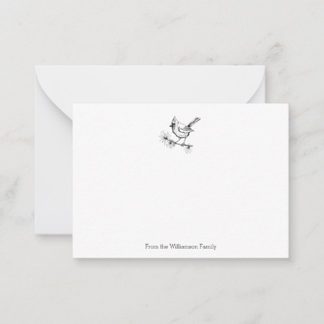 Simple Black and White Winter Cardinal Bird Family Note Card (Front)