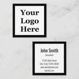 Simple Black and White Your Name and Company Logo Square Business Card