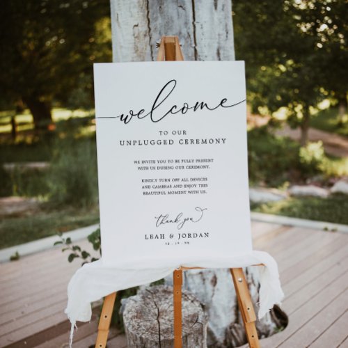 Simple Black And WhUnplugged Wedding Ceremony Sign
