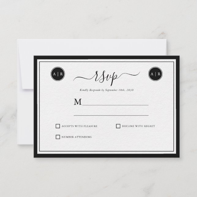 Simple Black and Wite Elegant RSVP Cards (Front)