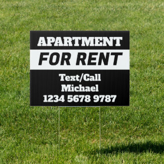 Simple bLACK Apartment for Rent Phone Number Sign