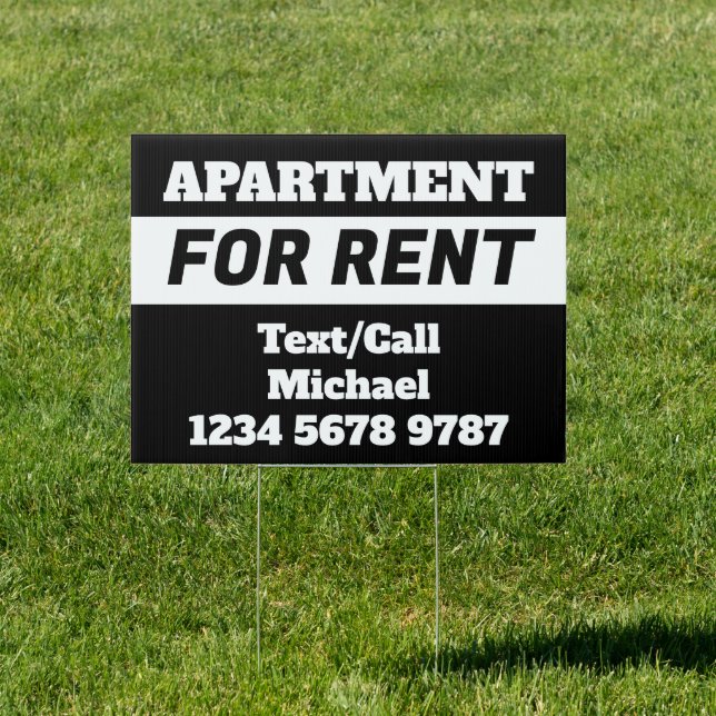 Simple bLACK Apartment for Rent Phone Number Sign (Insitu)