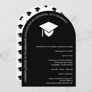 Simple Black Arched Cap N Tassel Graduation Party Invitation