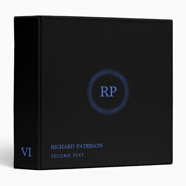Simple Black Background Blue Circles 3 Ring Binder (Front/Spine)