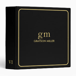Simple Black Background Golden Frame 3 Ring Binder
