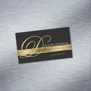 Simple Black Background With Gold Stripe Business Card Magnet