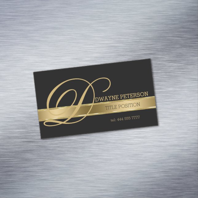 Simple Black Background With Gold Stripe Business Card Magnet (In Situ)