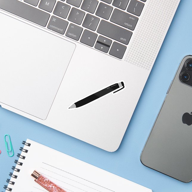 Simple Black Ballpoint Pen Writing Tool Sticker (Laptop w/ iPhone)