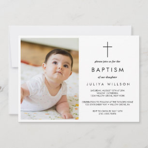 Simple black Baptism photo Invitation