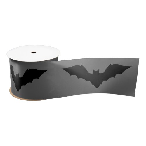 Simple Black Bat Silhouettes On Gray Halloween Satin Ribbon