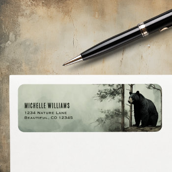 Simple Black Bear Rustic Woodland Forest Address Label by JustYourBusiness at Zazzle