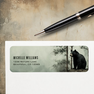 Simple Black Bear Rustic Woodland Forest Address Label