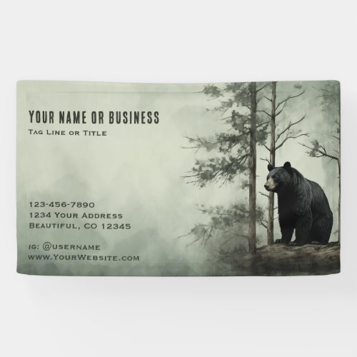 Simple Black Bear Rustic Woodland Forest Business Banner