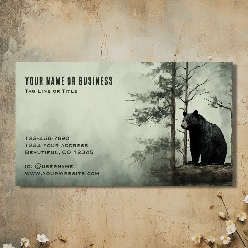 Simple Black Bear Rustic Woodland Forest Business Card