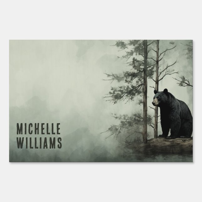 Simple Black Bear Rustic Woodland Forest Business Sign (Front)
