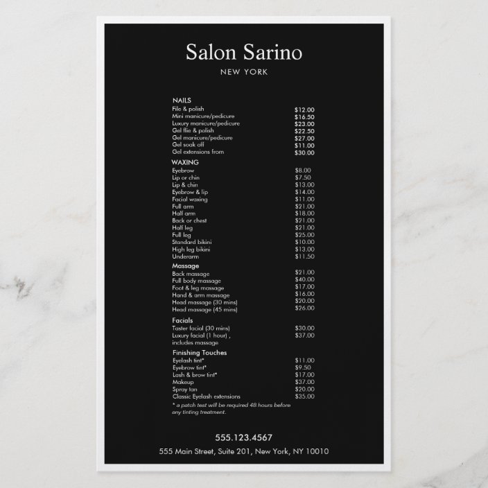 Simple Black Beauty Salon Service Menu