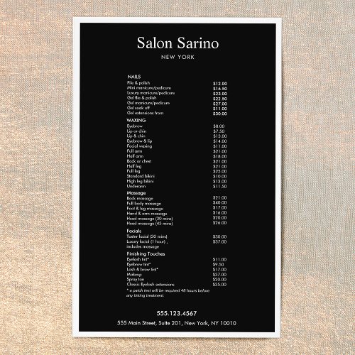 Simple Black Beauty Salon Service Menu Flyer