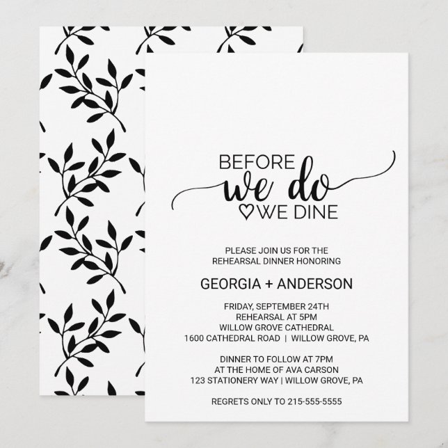 Simple Black Before We Do We Dine Rehearsal Invitation (Front/Back)