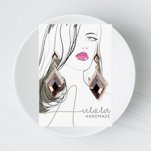 Simple Black Beige Girl Drawing Trendy Jewelry  Business Card