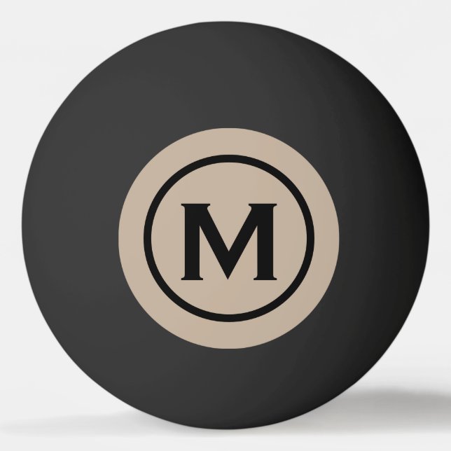 Simple Black Beige Monogram Ping Pong Ball (Front)