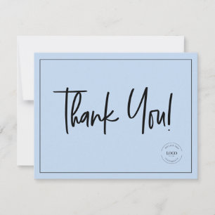 Simple Black Blue Company Logo Social Thank You Card