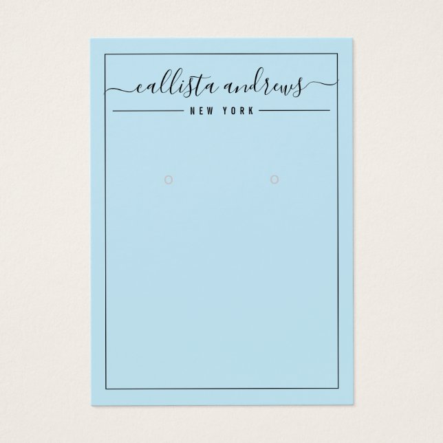 Simple Black Blue Cursive Earring Display Card (Front)