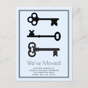 Simple Black Blue Minimal Key Moving Announcement Postcard