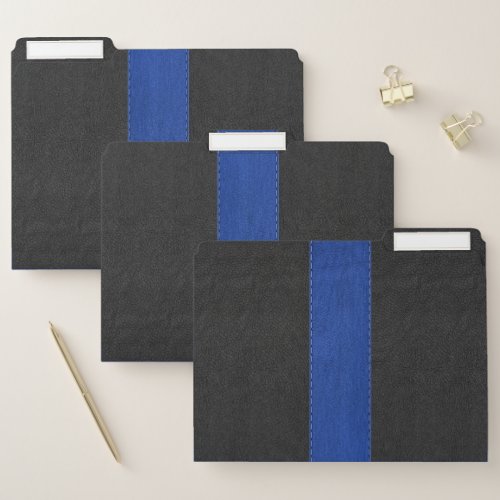 Simple Black  Blue Stitched Faux Leather File Folder