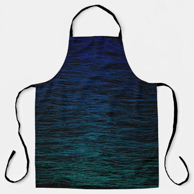 Simple Black Blue Teal Abstract Scribble Texture Apron (Front)