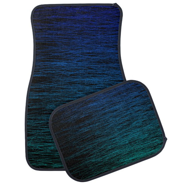 Simple Black Blue Teal Abstract Scribble Texture Car Floor Mat (Set)