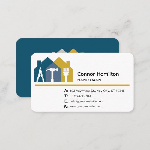 Simple Black Blue Yellow Handyman House Tools Business Card