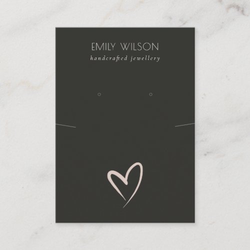 Simple Black Blush Heart Necklace Earring Display Business Card