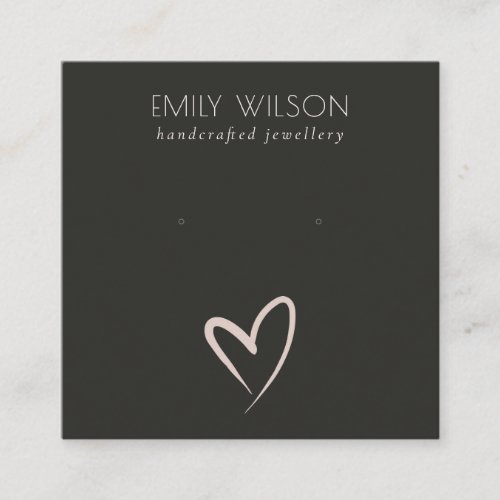 Simple Black Blush Heart Stud Earring Display Sq Square Business Card