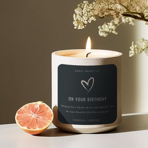 Simple Black Blush Love Heart Birthday Gift Candle Square Sticker