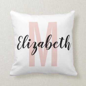 Simple Black Blush Pink Hand Script Monogram Throw Pillow by SimpleMonograms at Zazzle